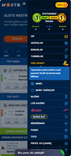 Mostbet AZ Menu Navigation