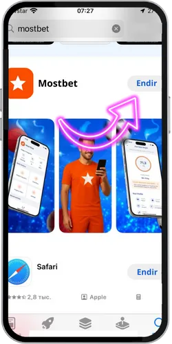 Mostbet iOS tətbiqi — Endir/Get düyməsinə toxunmaq